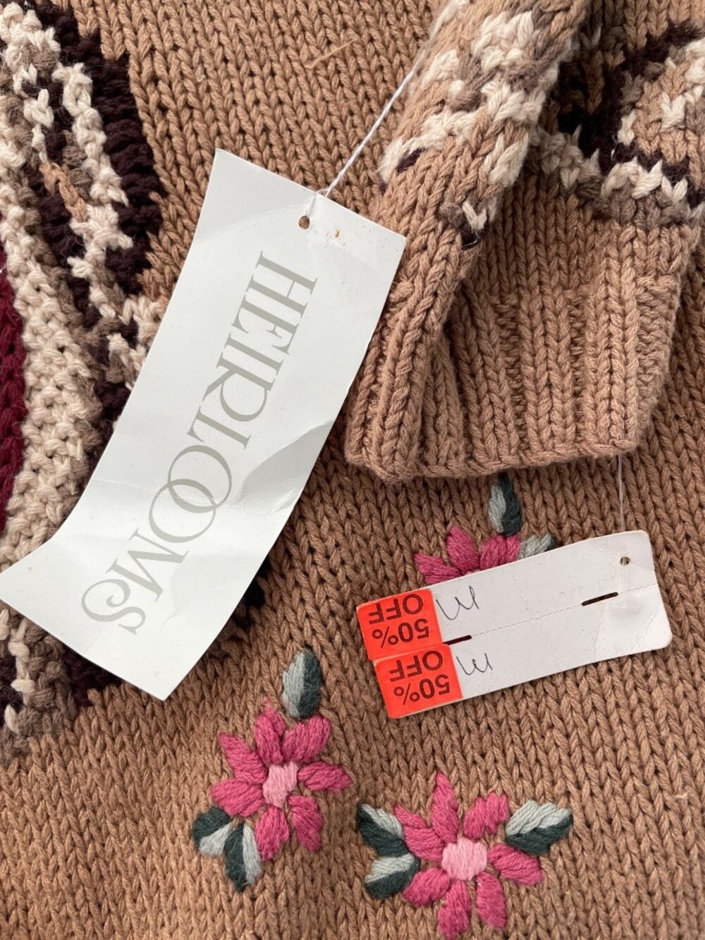 Vintage Heirlooms Sweater Medium Handknit Floral Crewneck Brown Deadstock NEW - Picture 7 of 8